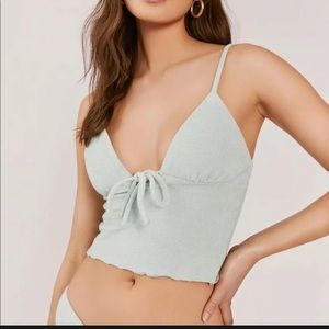 Something Navy Womens Bikini Top Tankini Blue Green Swim Small